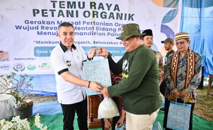 Bupati Pesawaran Dendi Ramadhona Bersama Kelompok Petani di Tegineneng Panen Padi Organik